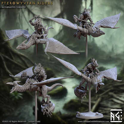 Group image of four Pterowyvern Riders in various combat-ready flight poses, each on elevated bases.