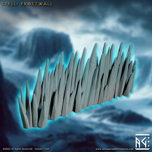 Frost Wall spell effect miniature featuring jagged ice spikes rising in a defensive line for tabletop RPGs like Dungeons & Dragons and Pathfinder