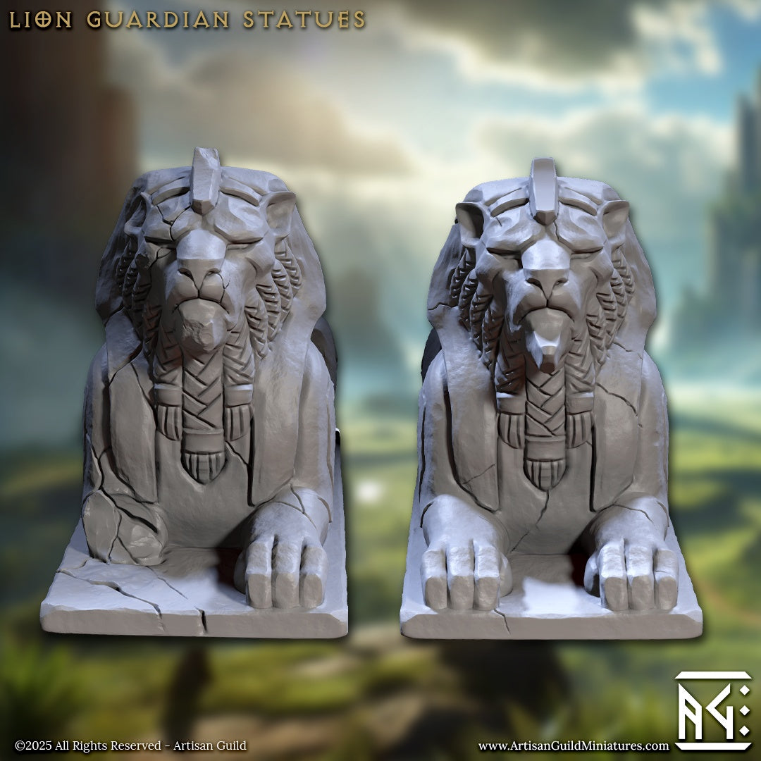 Stone lion guardian statue scatter terrain seated pair for fantasy tabletop