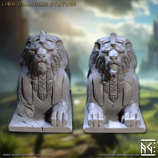 Stone lion guardian statue scatter terrain seated pair for fantasy tabletop