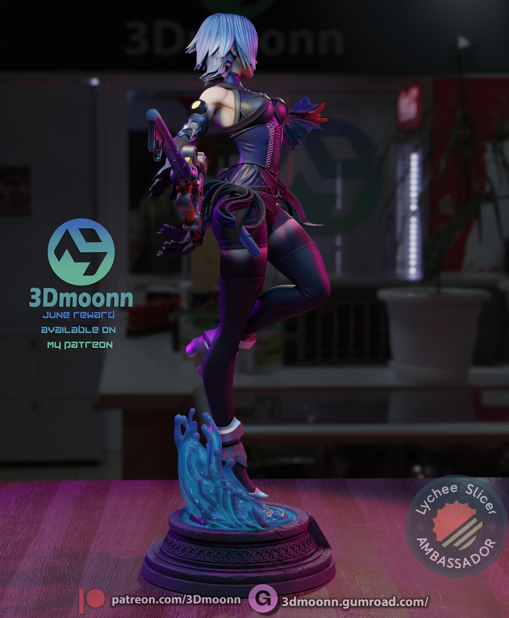 Aqua figure in black variant, possibly Anti-Aqua, holding a different Keyblade and posed mid-leap above the wave base.