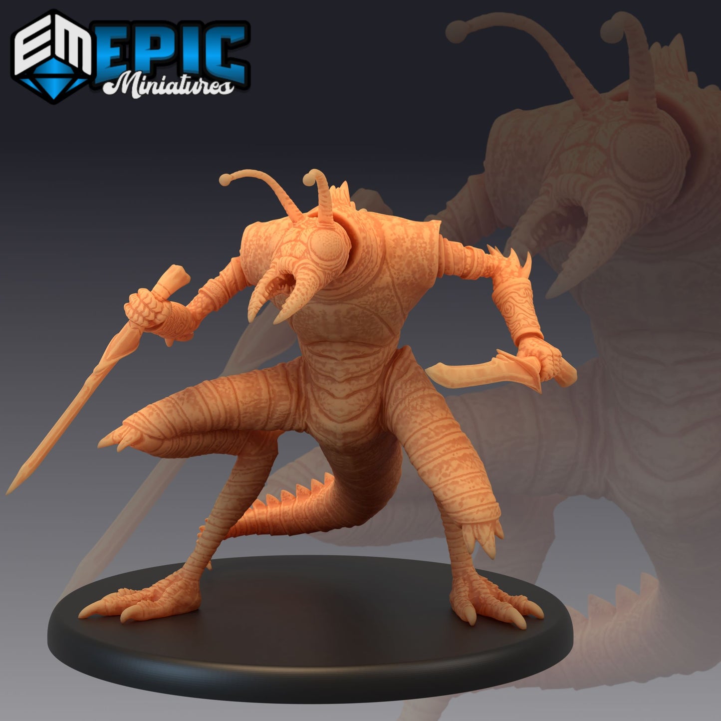 Ice Devil figurine in a poised stance, holding a dagger, with a menacing insect-like body and armored exoskeleton, ideal for D&D or Pathfinder encounters.