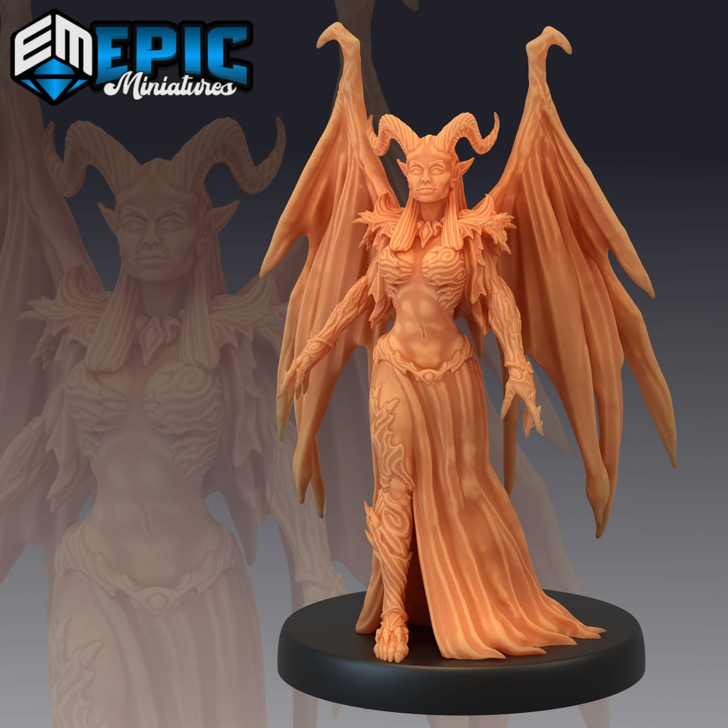 Devil Duchess in an upright pose, ready for action with wings relaxed, ideal for infernal TTRPG scenarios.