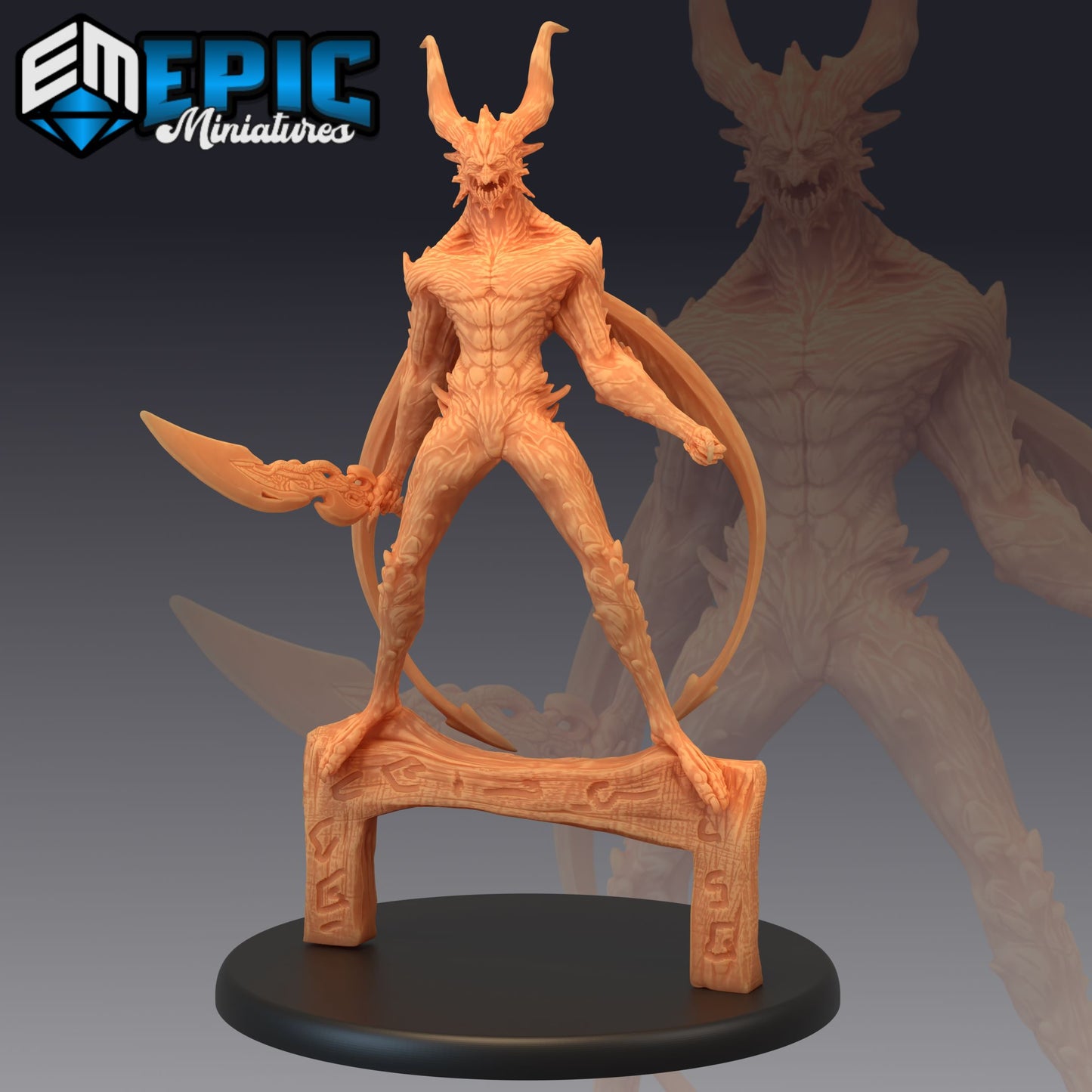 Arch Devil miniature wielding a cursed sword, standing upon an arched platform, with a powerful demonic presence and winged figure.