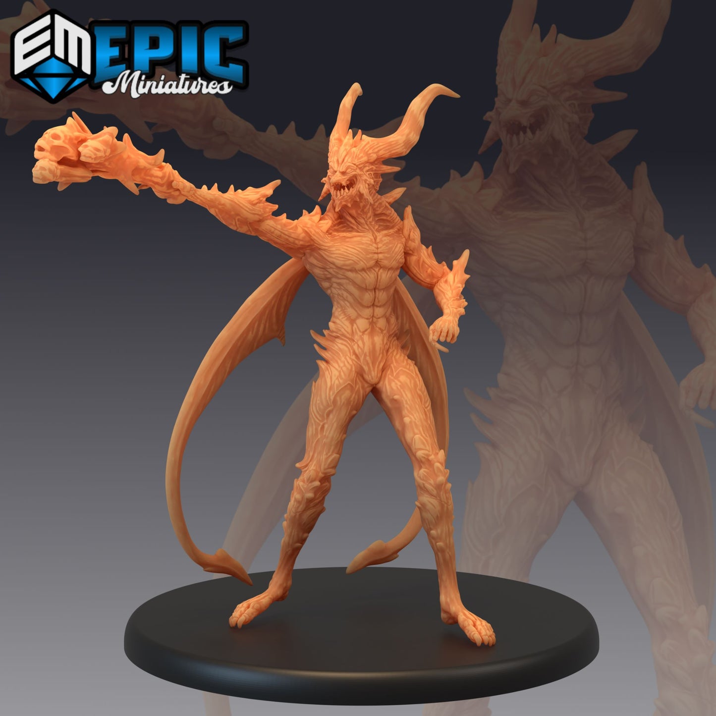 Arch Devil miniature casting infernal magic with an imposing stance, horns, and bat-like wings, ideal for high-level D&D encounters.