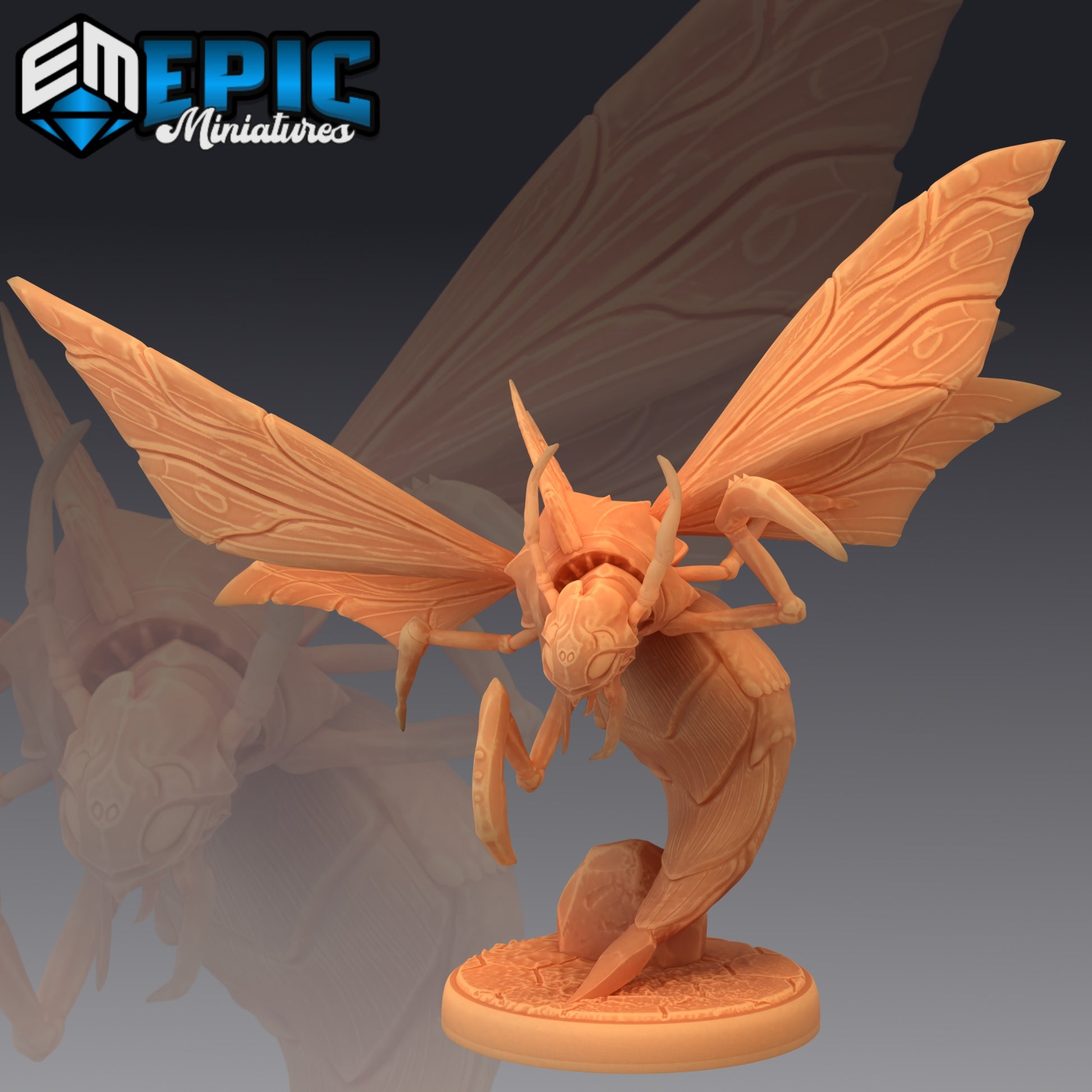 Giant Wasp miniature ready for an attack, wings raised and legs up. It looks like it's about to ask, "Do you even lift, bro?" A fun addition for Pathfinder or D&D campaigns—guaranteed to make your players sweat.