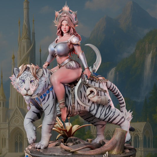 Zayanna – Elf Warrior on White Tiger Miniature & Bust (SFW/NSFW 18+)