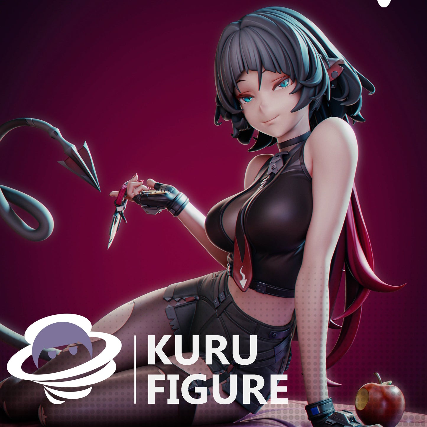 close up of Jane Doe Zenless Zone Zero statue showing detailed face hair accessories knife and upper body sculpt 1:7 scale statue