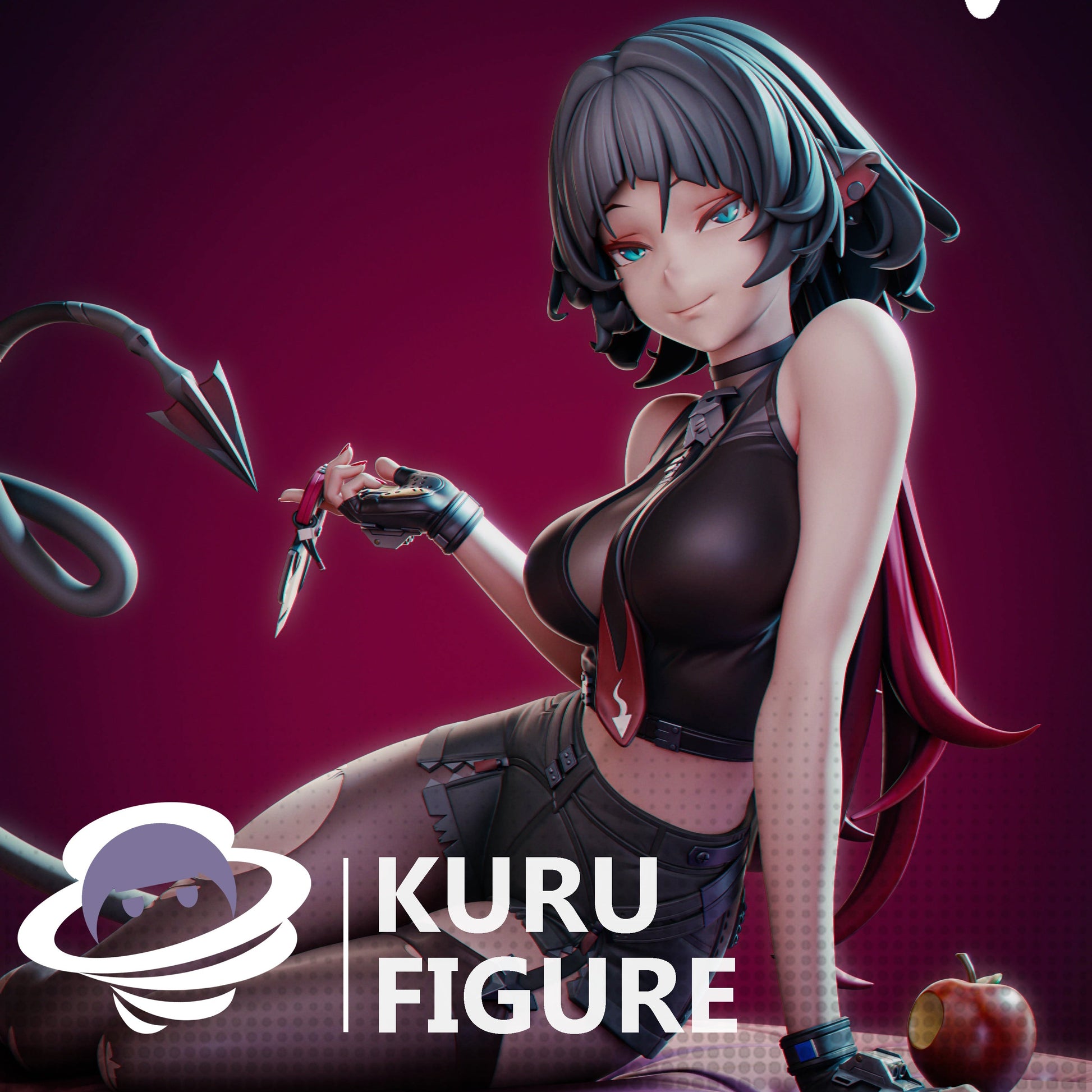 close up of Jane Doe Zenless Zone Zero statue showing detailed face hair accessories knife and upper body sculpt 1:7 scale statue