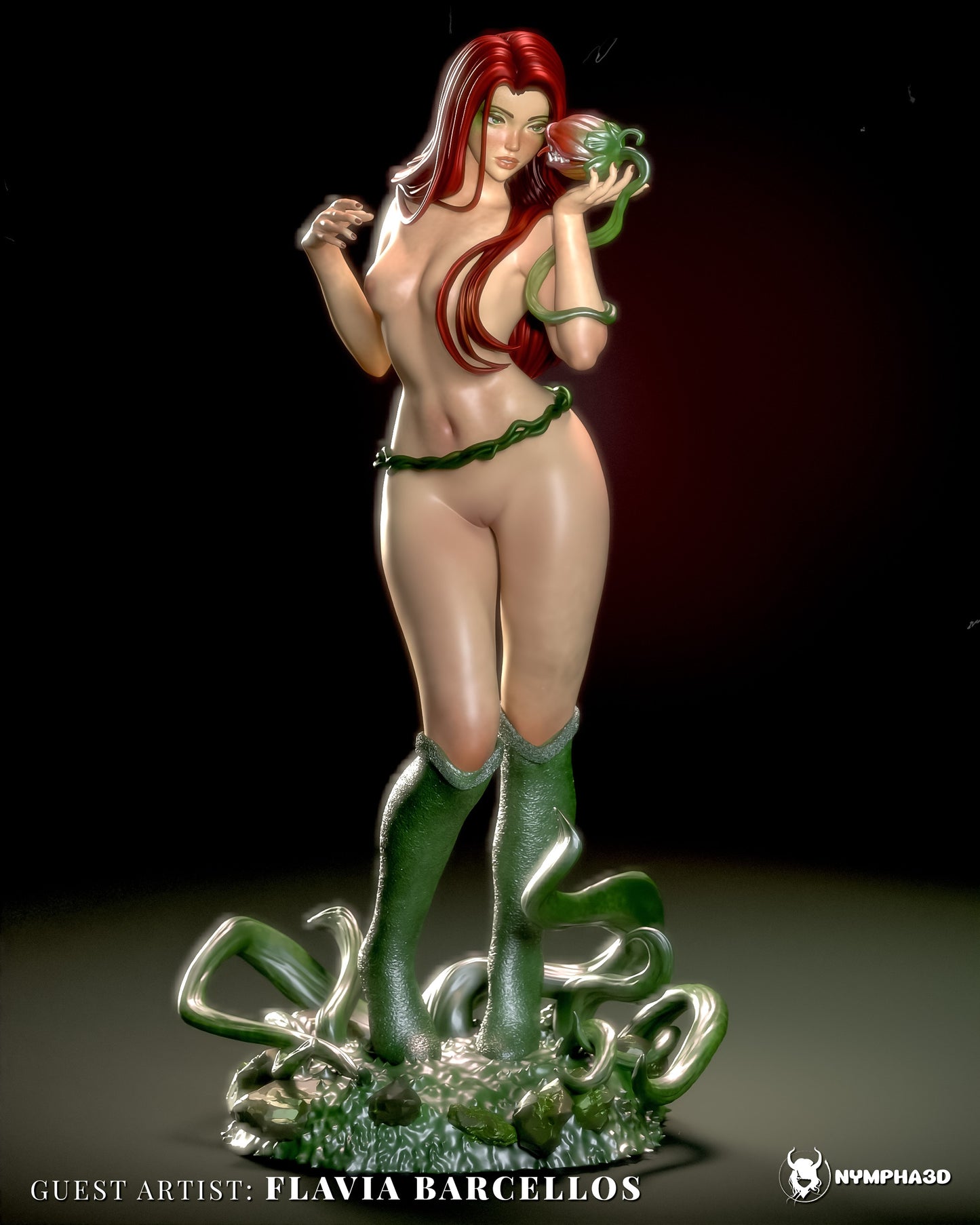 1:6 scale Poison Ivy collectible statue featuring the iconic DC Comics villain in a seductive pose holding a blooming plant, with vine details wrapping her body and long flowing hair cascading down her shoulders.