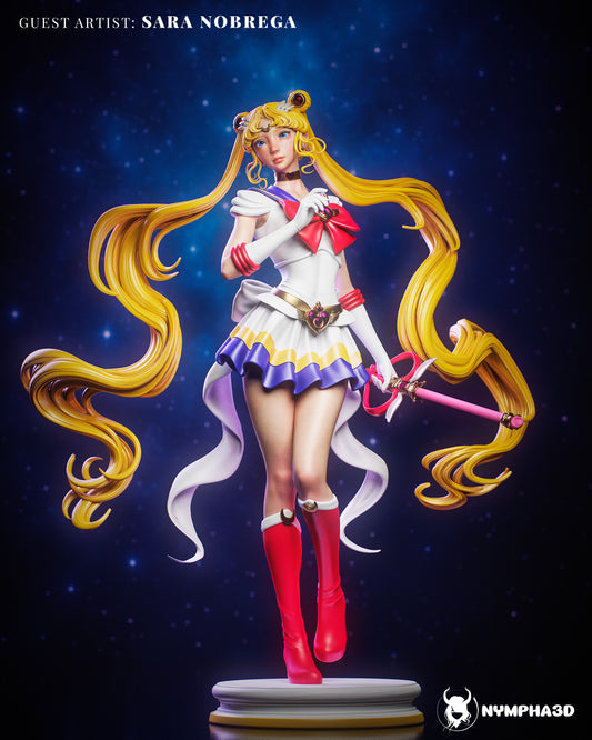 Sailor Moon – Full Figure Display: Complete render of the Sailor Moon statue in her iconic pose, standing confidently on a circular base.