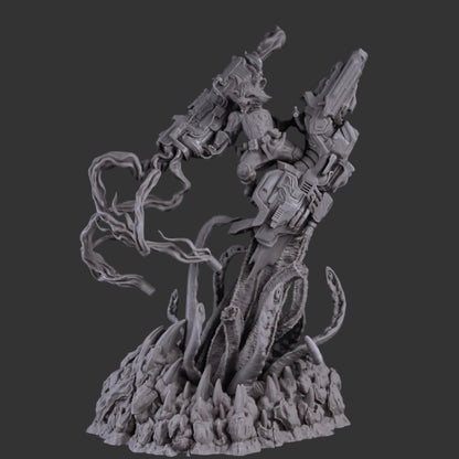 Unpainted resin sculpt of Rocket Raccoon 1:6 scale figure showing detailed fur, weapons, and base