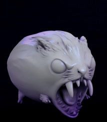  Close-up of a vampire hamster baring sharp teeth, its face contorted in a fierce snarl.