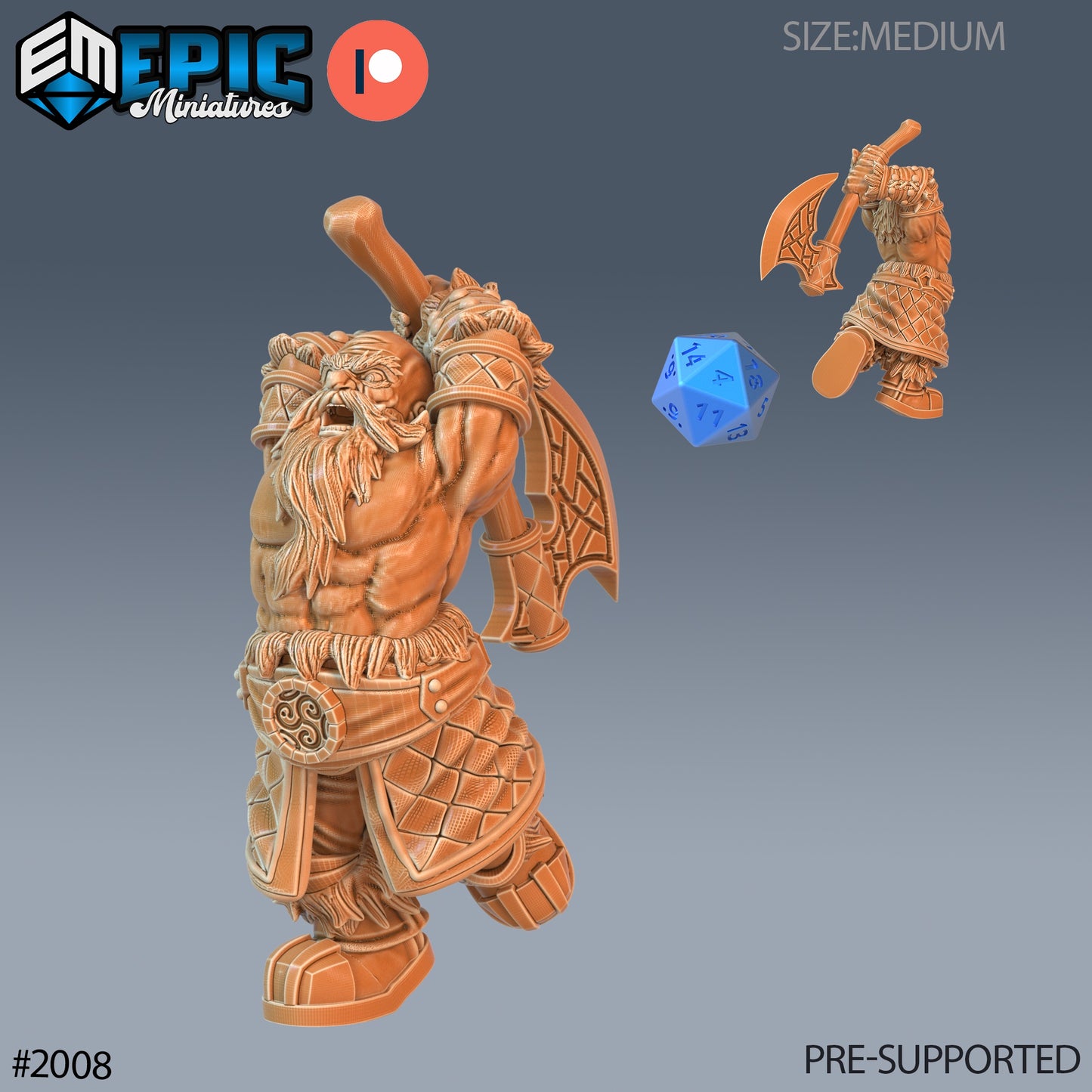 Male dwarf axe thrower miniature, poised with an axe in each hand, ideal for fantasy tabletop skirmishes.