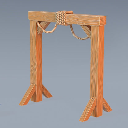  A freestanding dwarf mine wooden signpost with angular braces and planked texture.