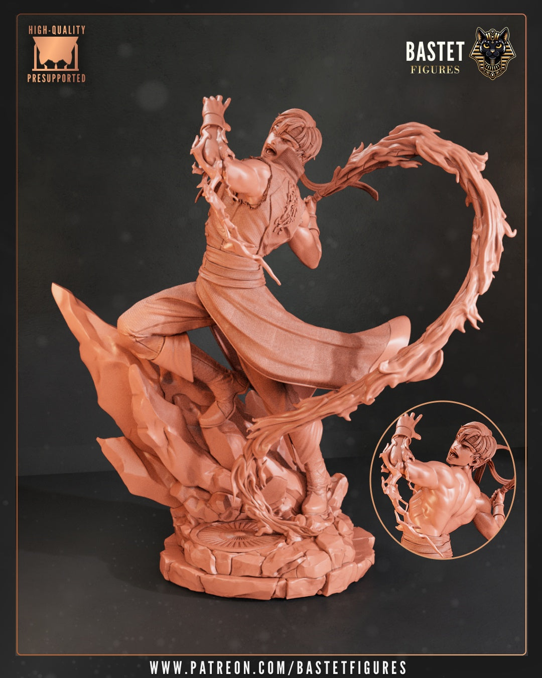 Richter Belmont Castlevania 1:8 scale full figure leaping forward, whip swirling around dynamic rocky base.