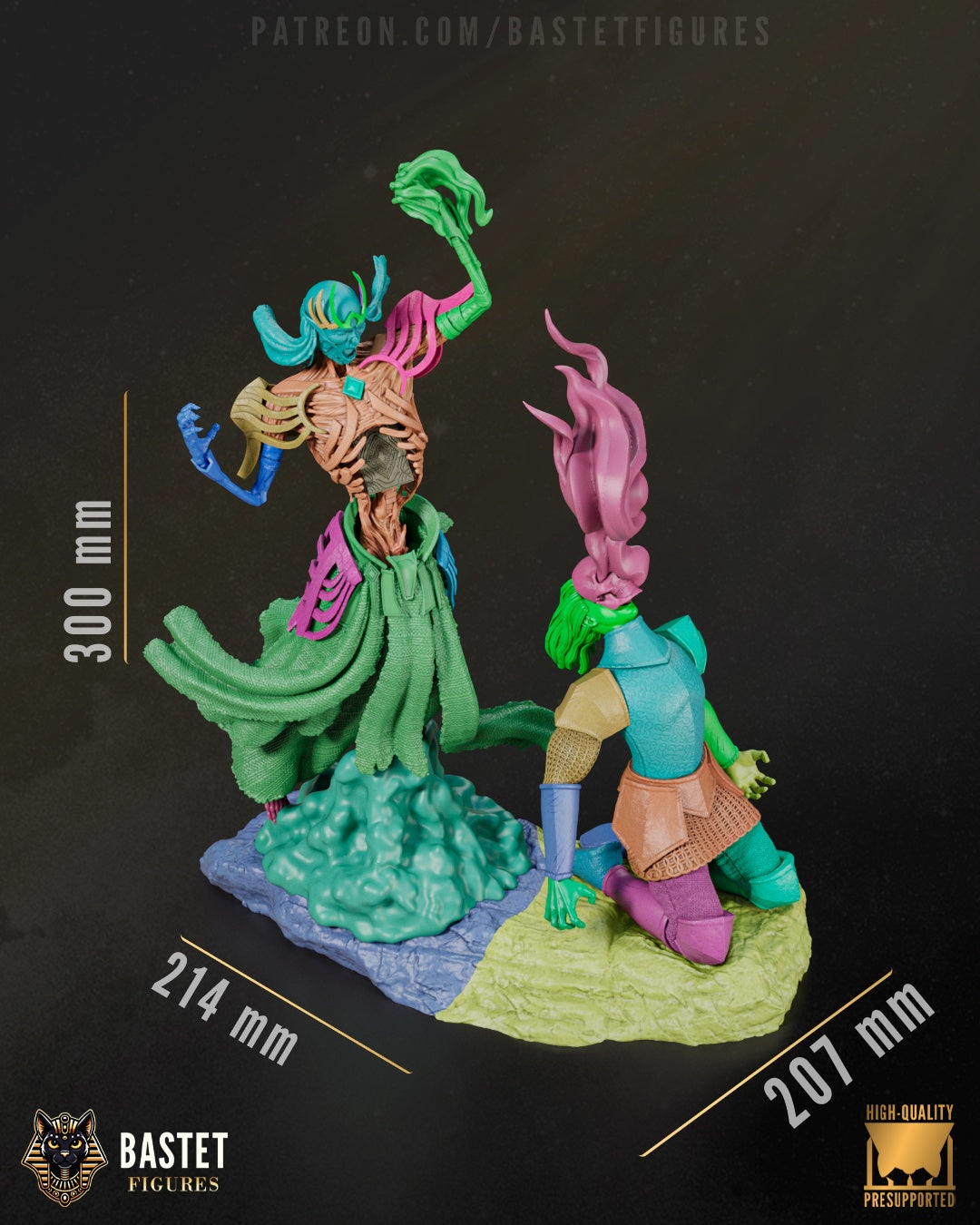 Vecna Forgotten Realms full figure dimension render 300mm tall with detailed base