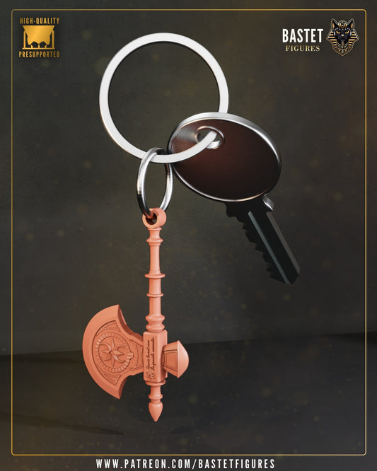 Camilla Fire Emblem axe keychain resin accessory on keyring with house key