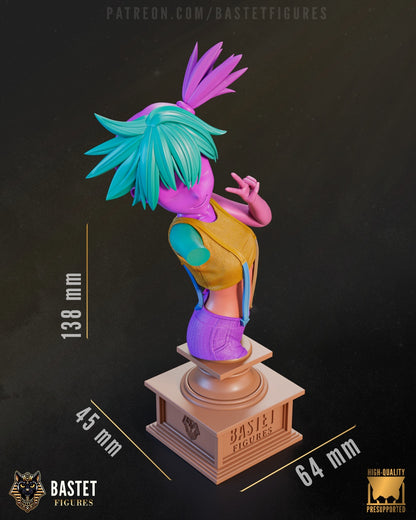 Misty Pocket Monsters painted figurine close-up with Gyarados in background and Misty holding Poké Ball – Pokémon collectible figure.