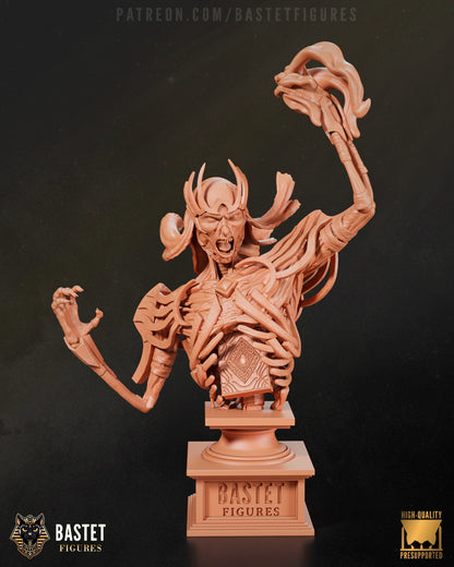 Vecna Forgotten Realms bust unpainted sculpt with raised arm and skeletal details