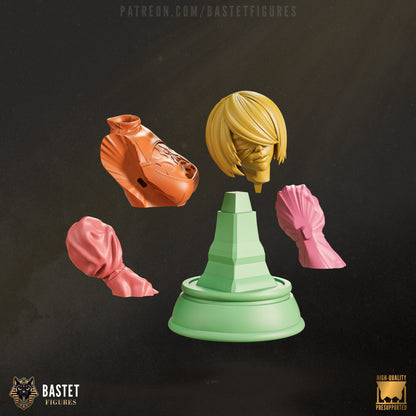 Unassembled bust kit of 2B showing individual parts including two arms, torso, and head.