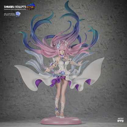 Cyrene Honkai Star Rail 1:8 scale figure painted front view featuring vibrant gradients, detailed outfit patterns, floral accessories, extended hair arcs, and elegant posed stance on base.