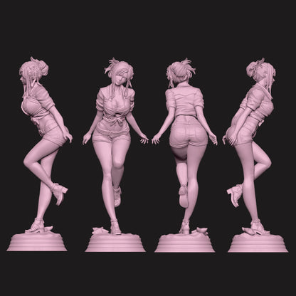 Tifa Lockhart – Summer Outfit: Detailed sculpt of Tifa wearing a tied shirt and shorts variant with hair accessories.