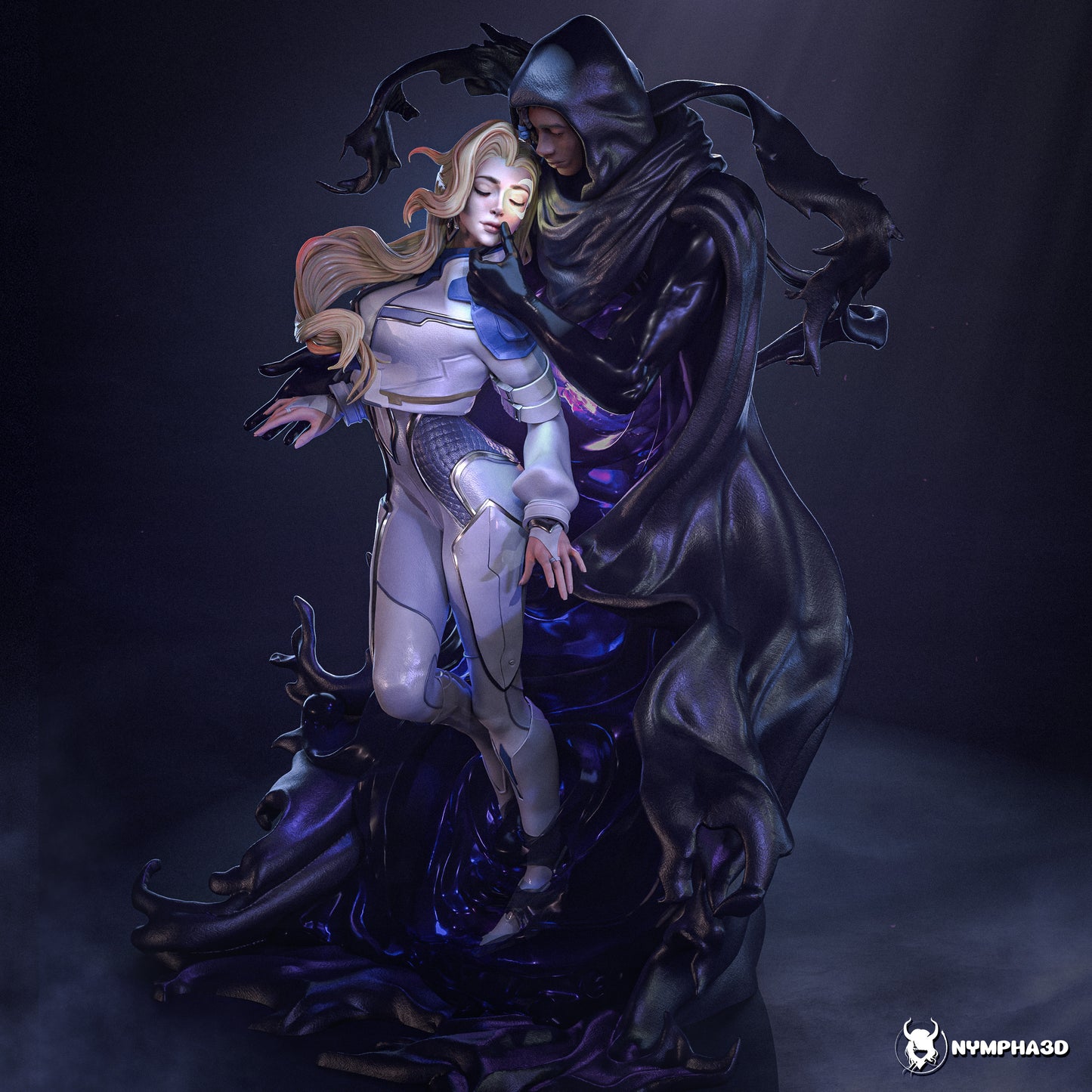 Cloak character hooded male engulfing Dagger shadow energy tendrils Marvel Rivals statue