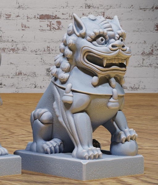 Fuu Statue with a fierce expression and intricate features, embodying a mystical guardian lion for TTRPG settings.