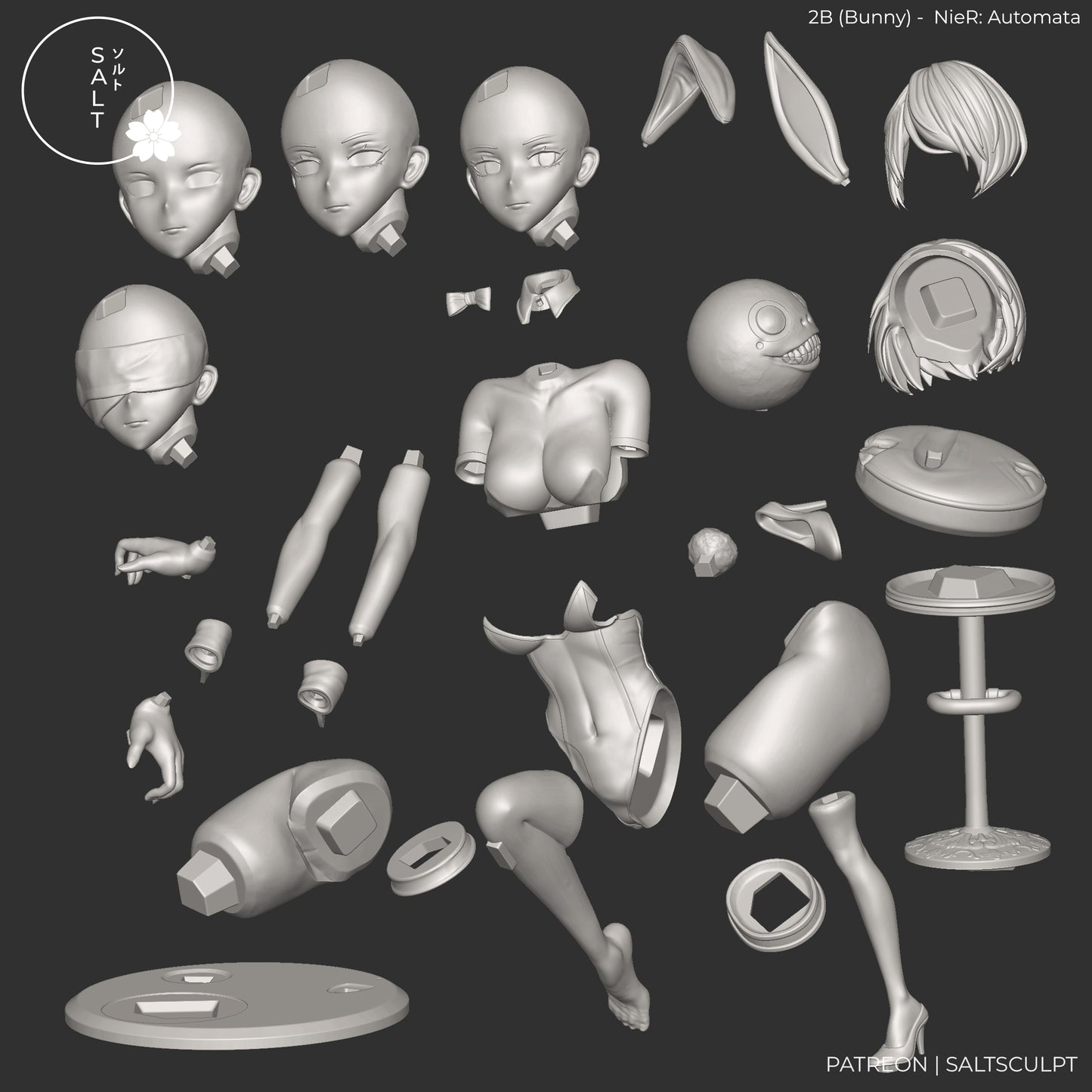 2B Bunny from NieR Automata 1-7 scale garage kit exploded parts layout and assembly reference