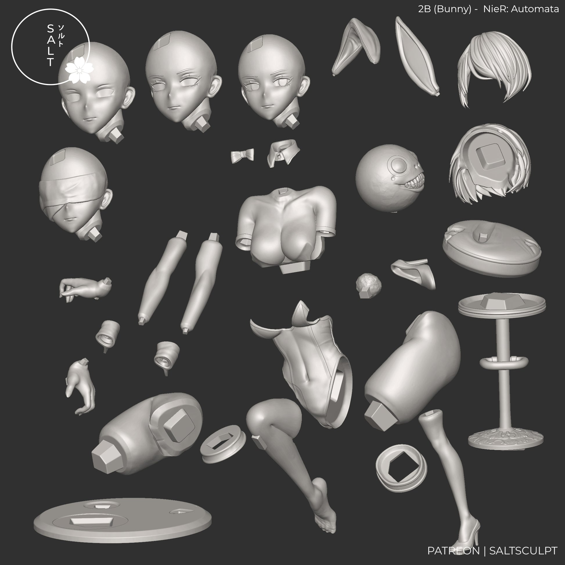 2B Bunny from NieR Automata 1-7 scale garage kit exploded parts layout and assembly reference