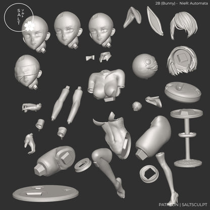 2B Bunny from NieR Automata 1-7 scale garage kit exploded parts layout and assembly reference