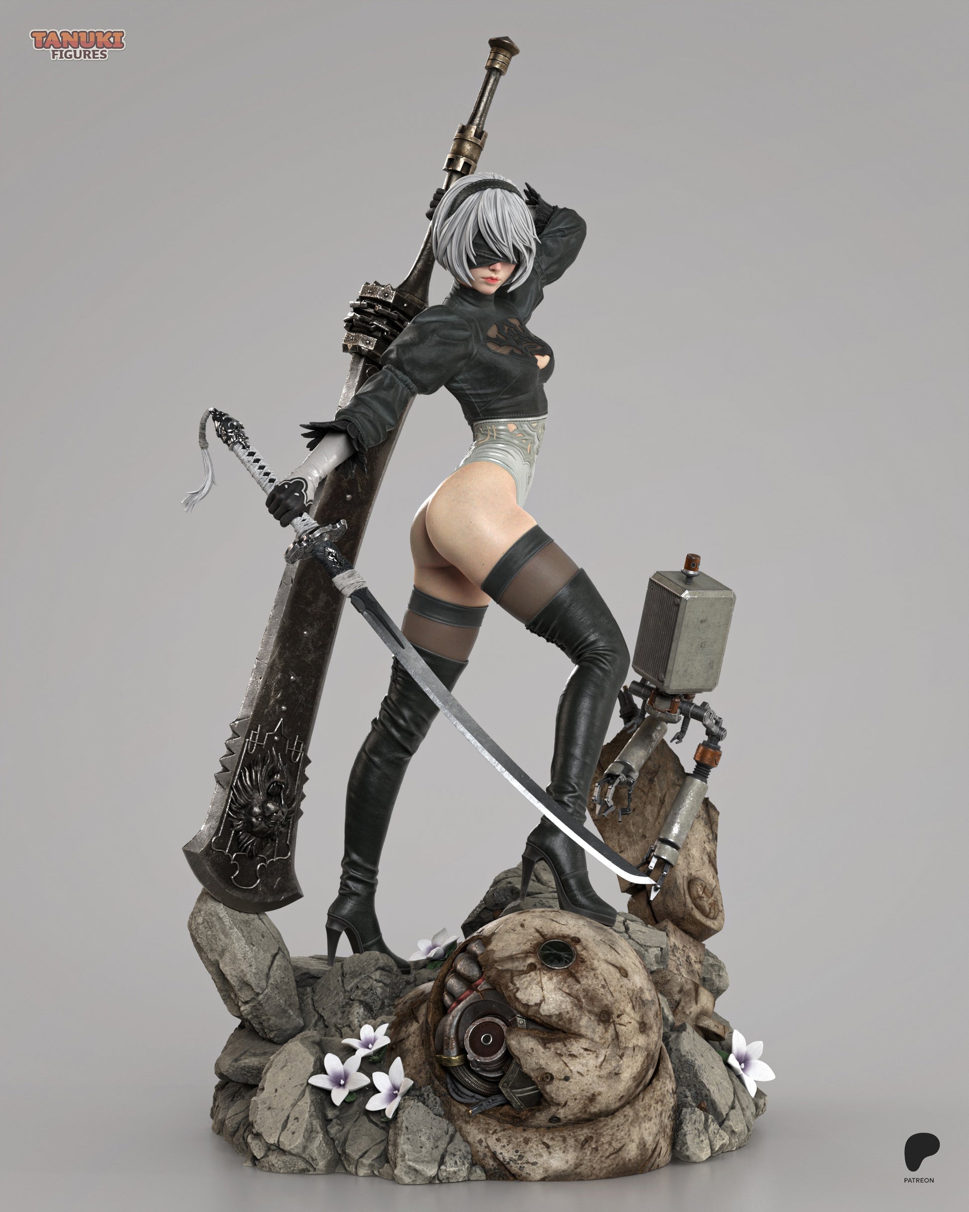 NSFW variant of 2B’s full-body figure, showing her in underwear and thigh-high stockings while posed with sword and base.