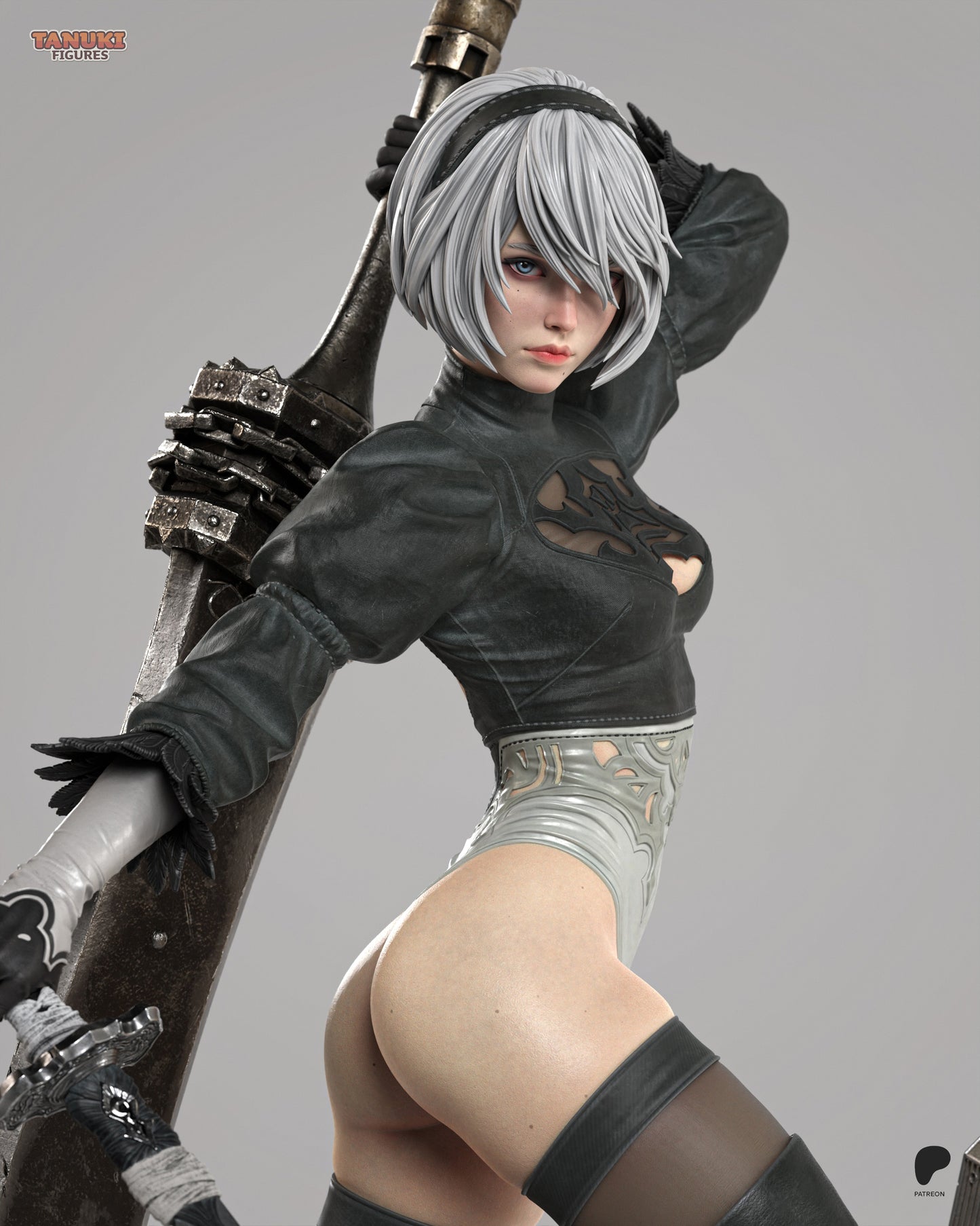NSFW variant of 2B’s full-body figure, showing her in underwear and thigh-high stockings while posed with sword and base.