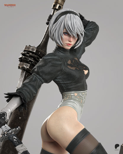 NSFW variant of 2B’s full-body figure, showing her in underwear and thigh-high stockings while posed with sword and base.