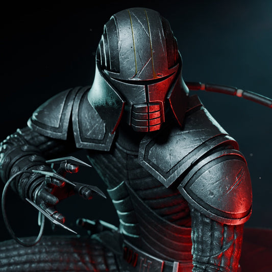 Starkiller Star Wars helmet close-up showing detailed visor and battle-worn armor