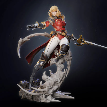 Cha Hae-In Solo Leveling statue front view – anime swordswoman in red and white armor with dynamic pose 1:7 scale