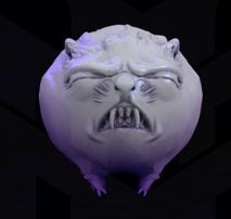 A vampire hamster with a distorted grimace, baring teeth in an unnerving display of discomfort.