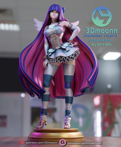 Stocking Panty and Stocking with Garterbelt 1:6 scale figure fully painted in gothic lolita dress with striped stockings and detailed wings on round base.