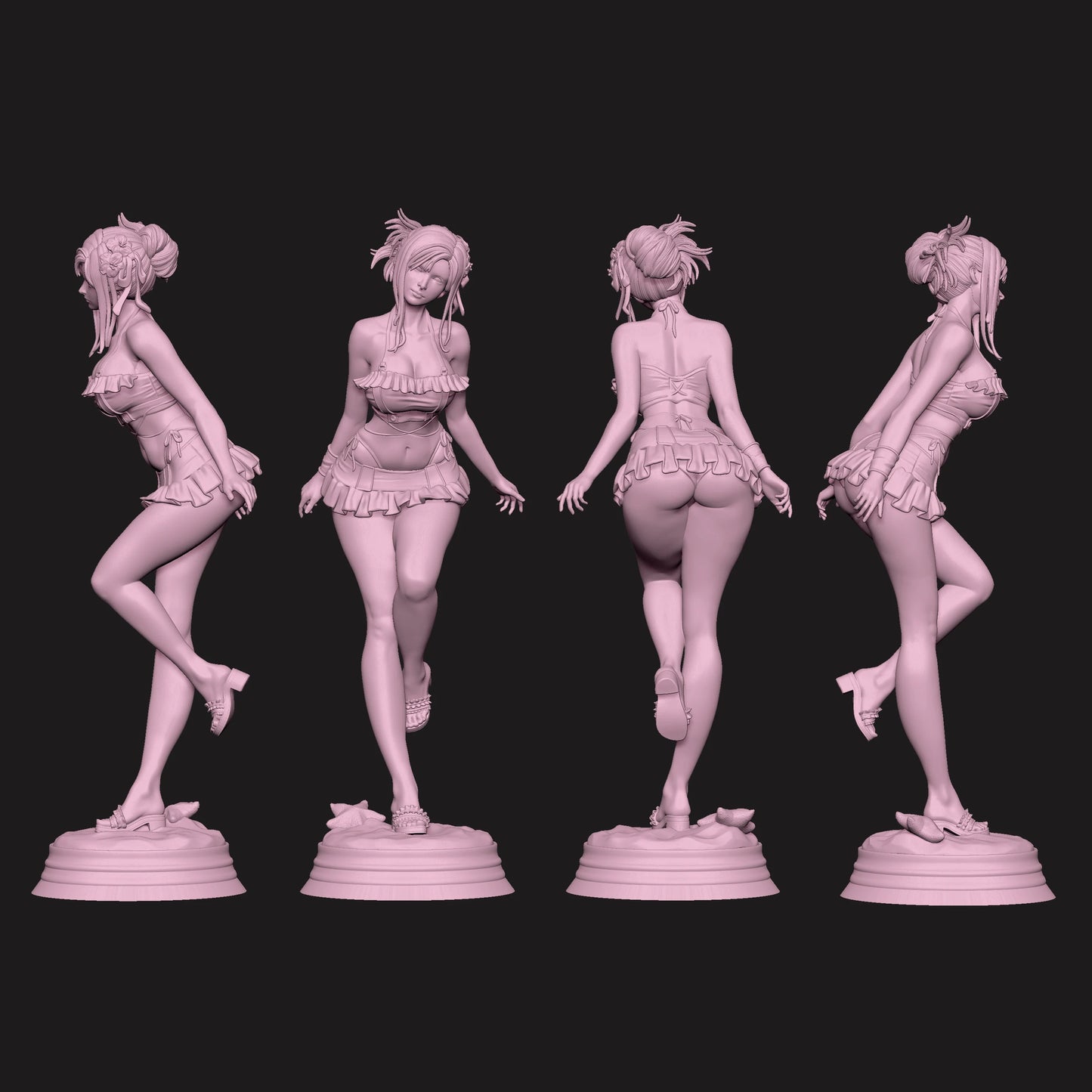 Tifa Lockhart – SFW Pose Turnarounds: Full 360° sculpt views of the SFW version with ruffled top and skirt.