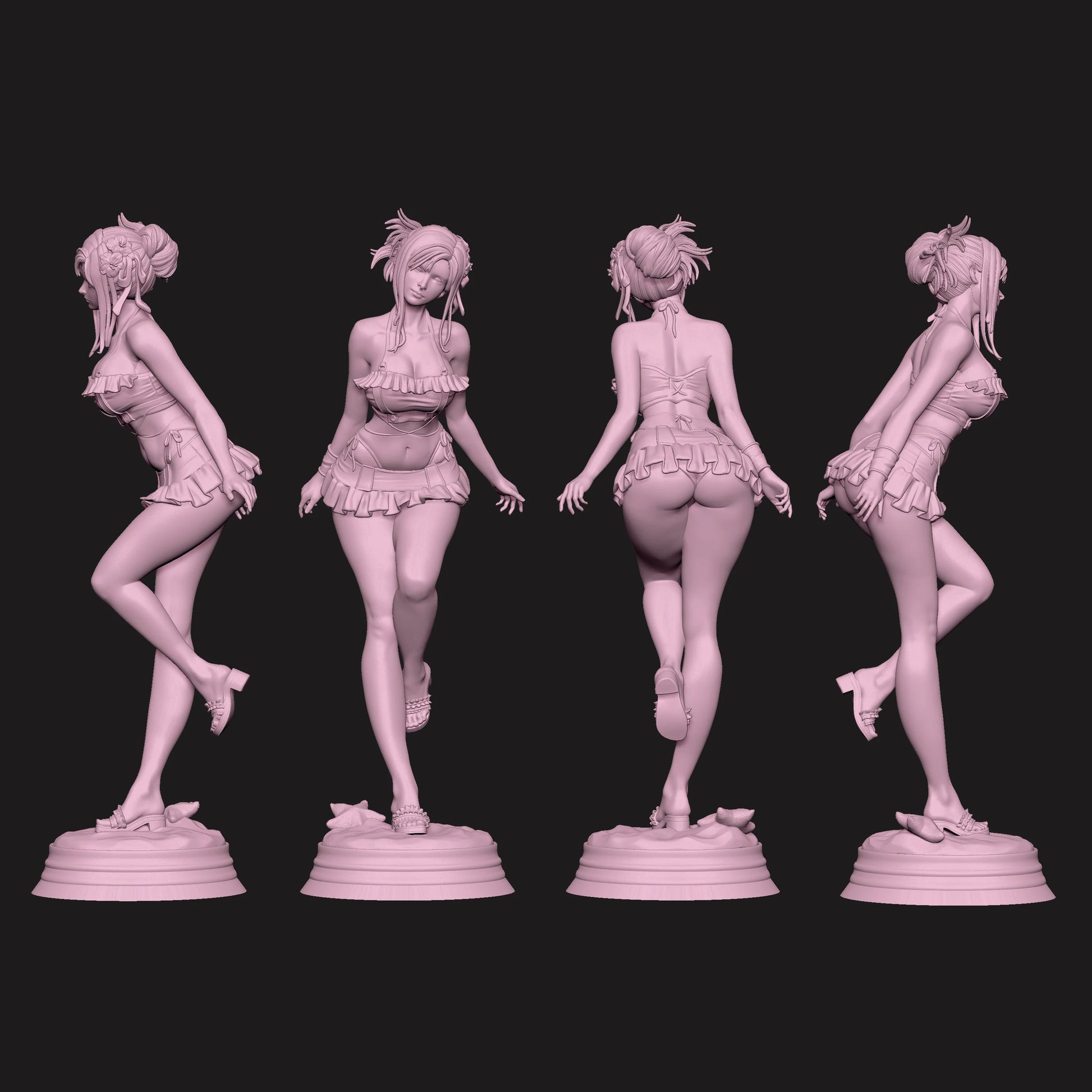 Tifa Lockhart – SFW Pose Turnarounds: Full 360° sculpt views of the SFW version with ruffled top and skirt.