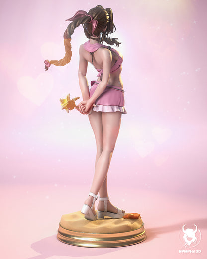 Aerith Gainsborough – rear pose showcasing braided ponytail and flowing skirt sculpt.
