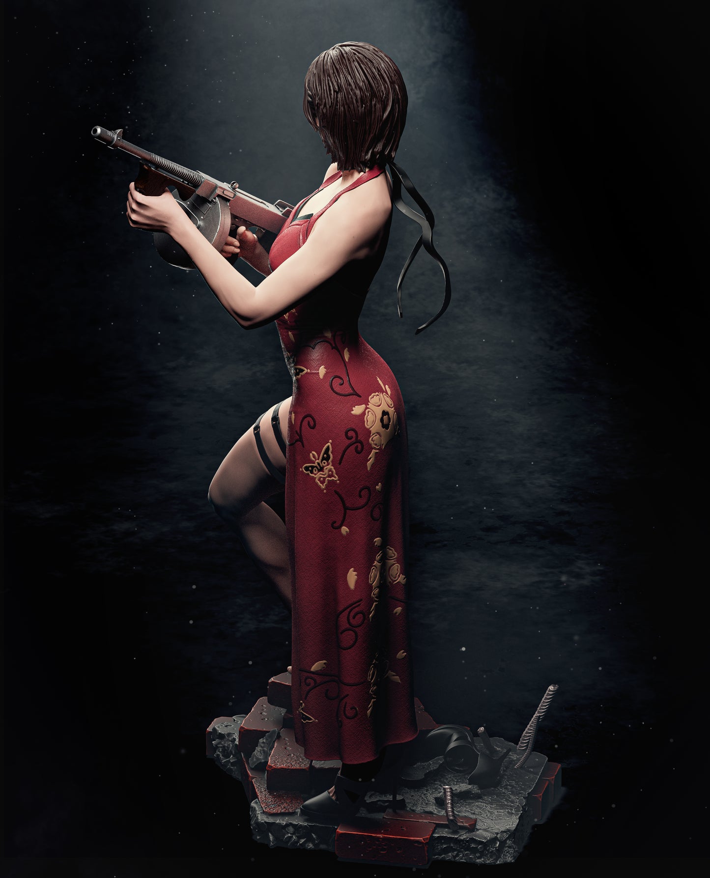 Ada Wong Resident Evil collectible figure standing on rubble base cinematic pose