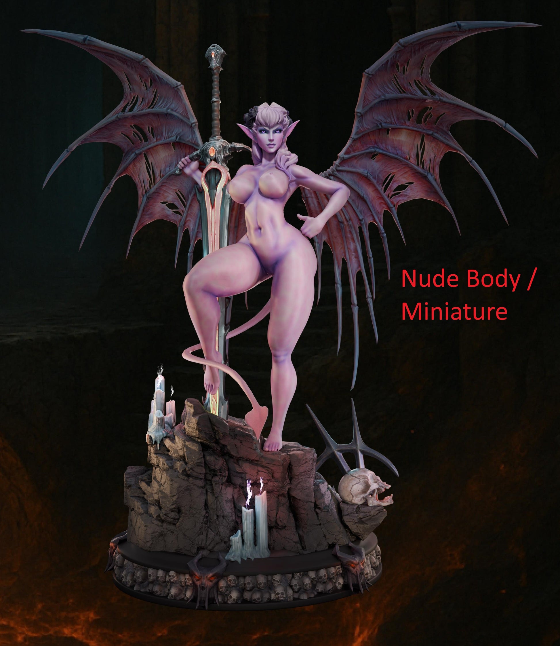 Nyx Flame in nude body variant, same pose and display base with lava environment.