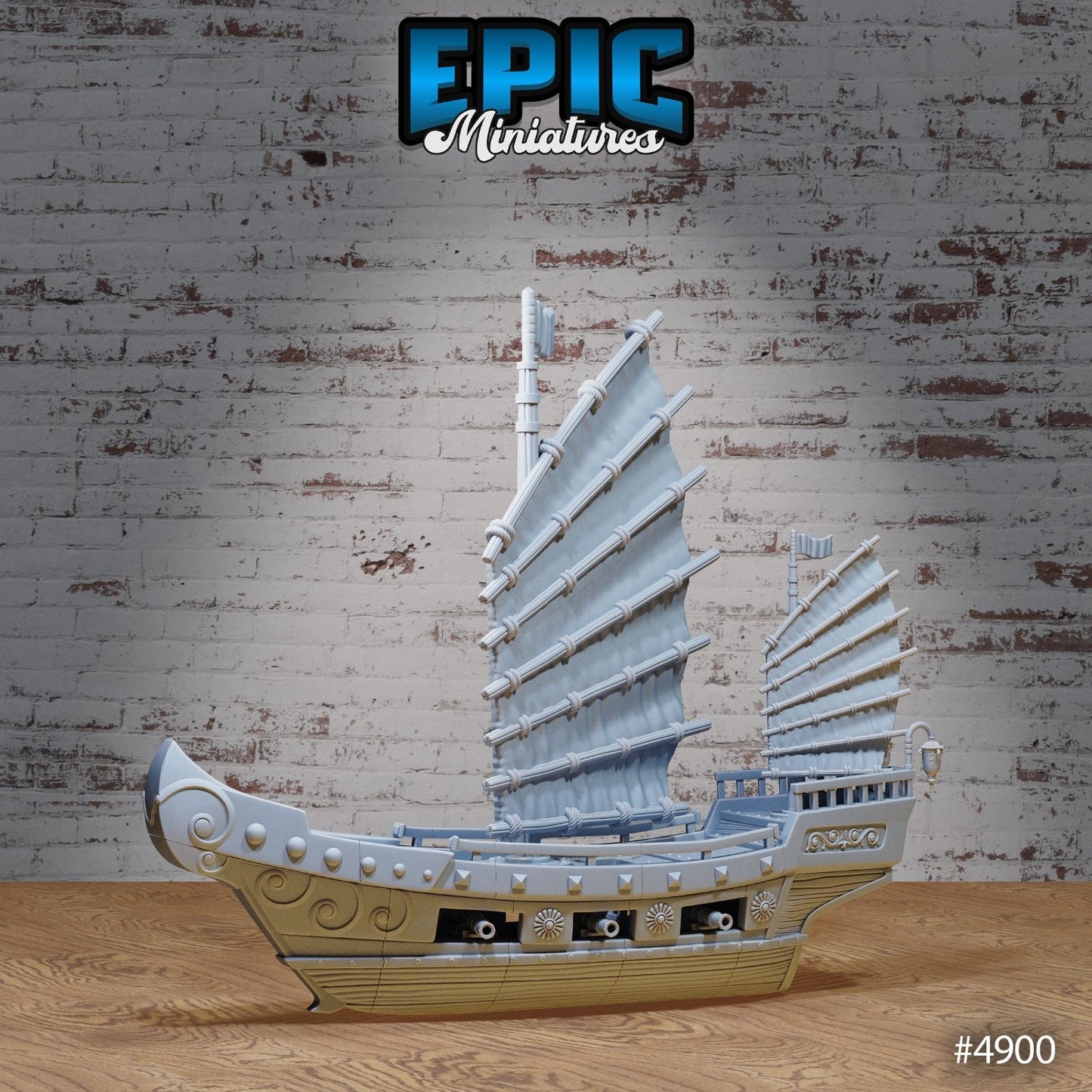 Scout miniature with detailed sails and decorative hull, suitable for tabletop RPG settings.