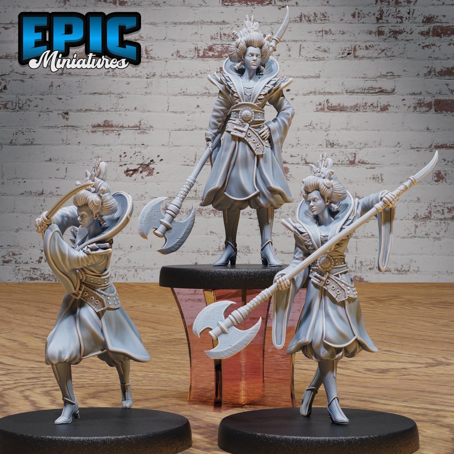 Group view of the Warrior Empress in her various stances, displaying her versatility in combat and regal attire. A perfect addition to your collection for a ruler who means business.