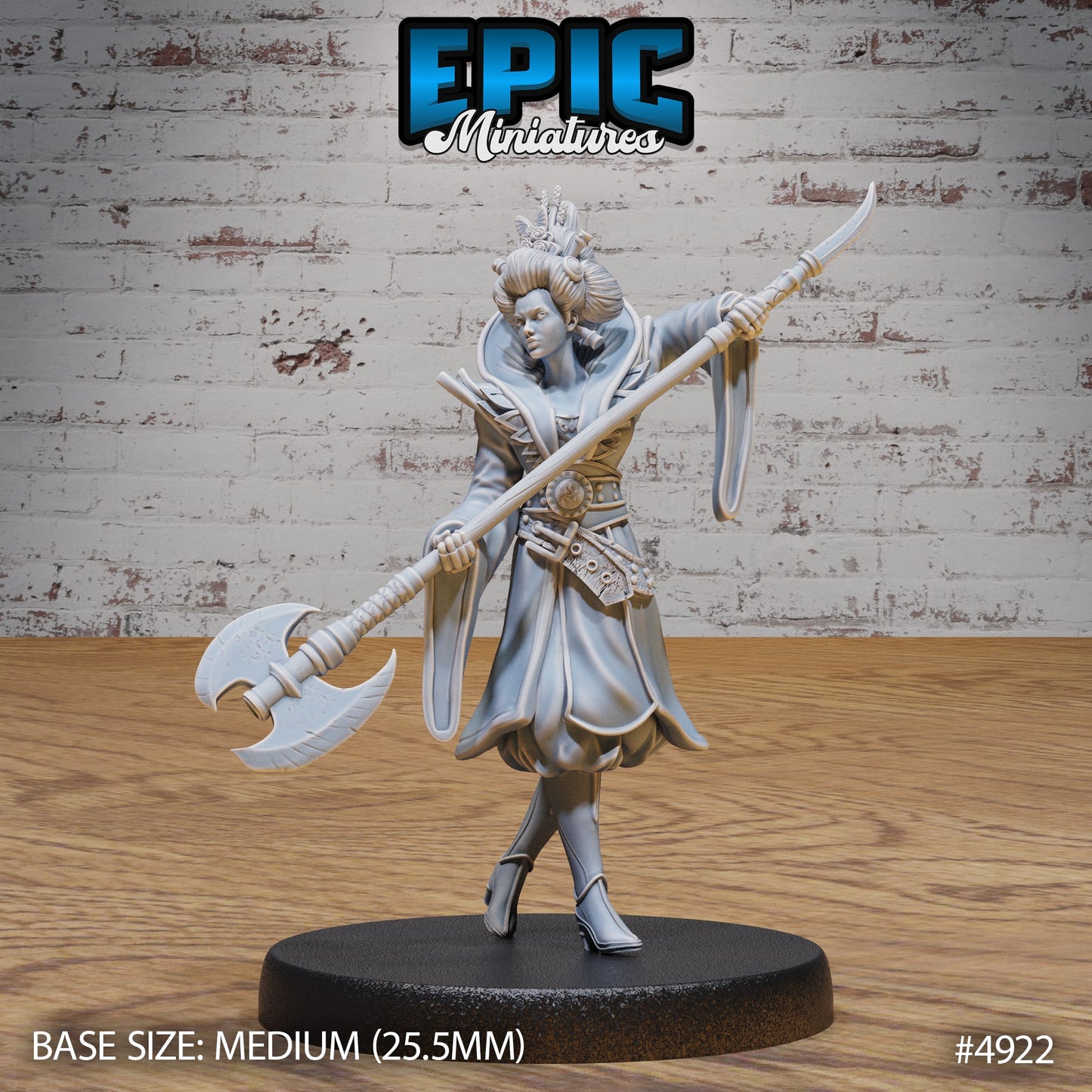 The Warrior Empress mid-swing with her battle axe, ready to conquer foes with both style and strength. Ideal for intimidating your enemies (or your friends) in any fantasy tabletop game.