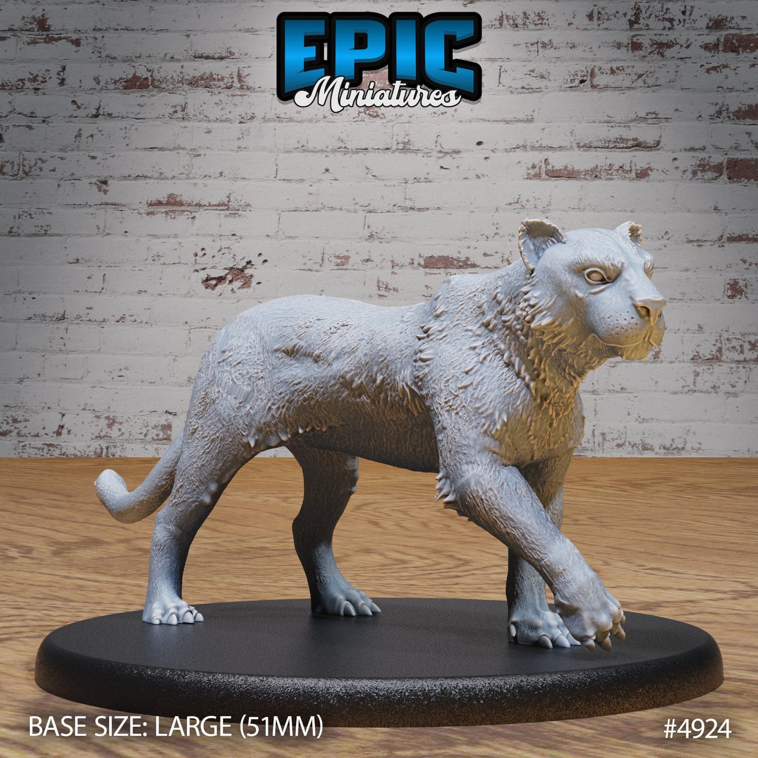 A large tiger miniature, calmly prowling on a 51mm base. This kitty looks like it’s on a majestic stroll, but don't let the calmness fool you – it’s here to make the jungle a little wilder. Perfect for D&D and other RPGs.