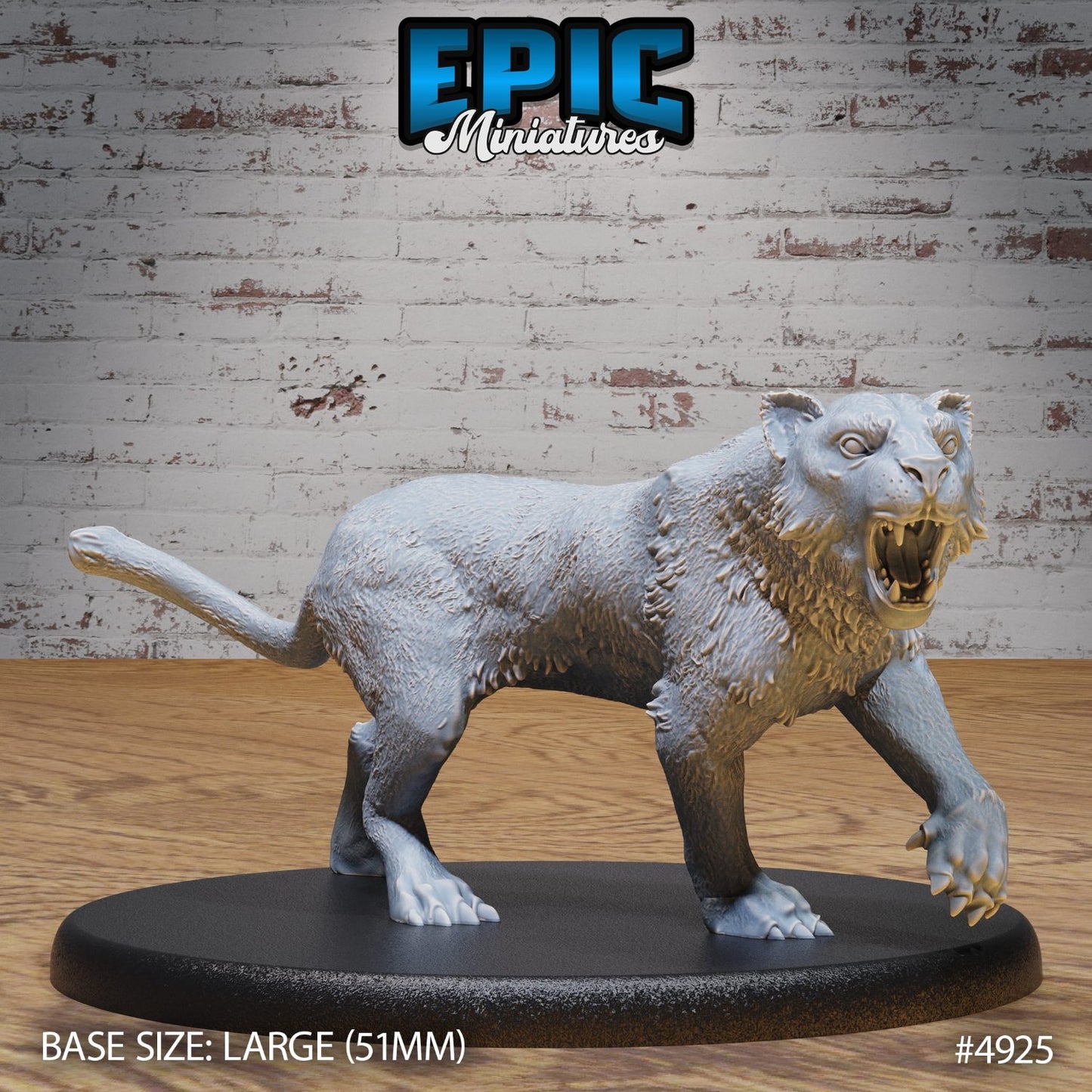 A fierce, snarling tiger miniature, baring its teeth and standing tall on a 51mm base. This tiger has no patience for intruders – or maybe it’s just hangry. Ideal for intense RPG encounters in games like Pathfinder and D&D.