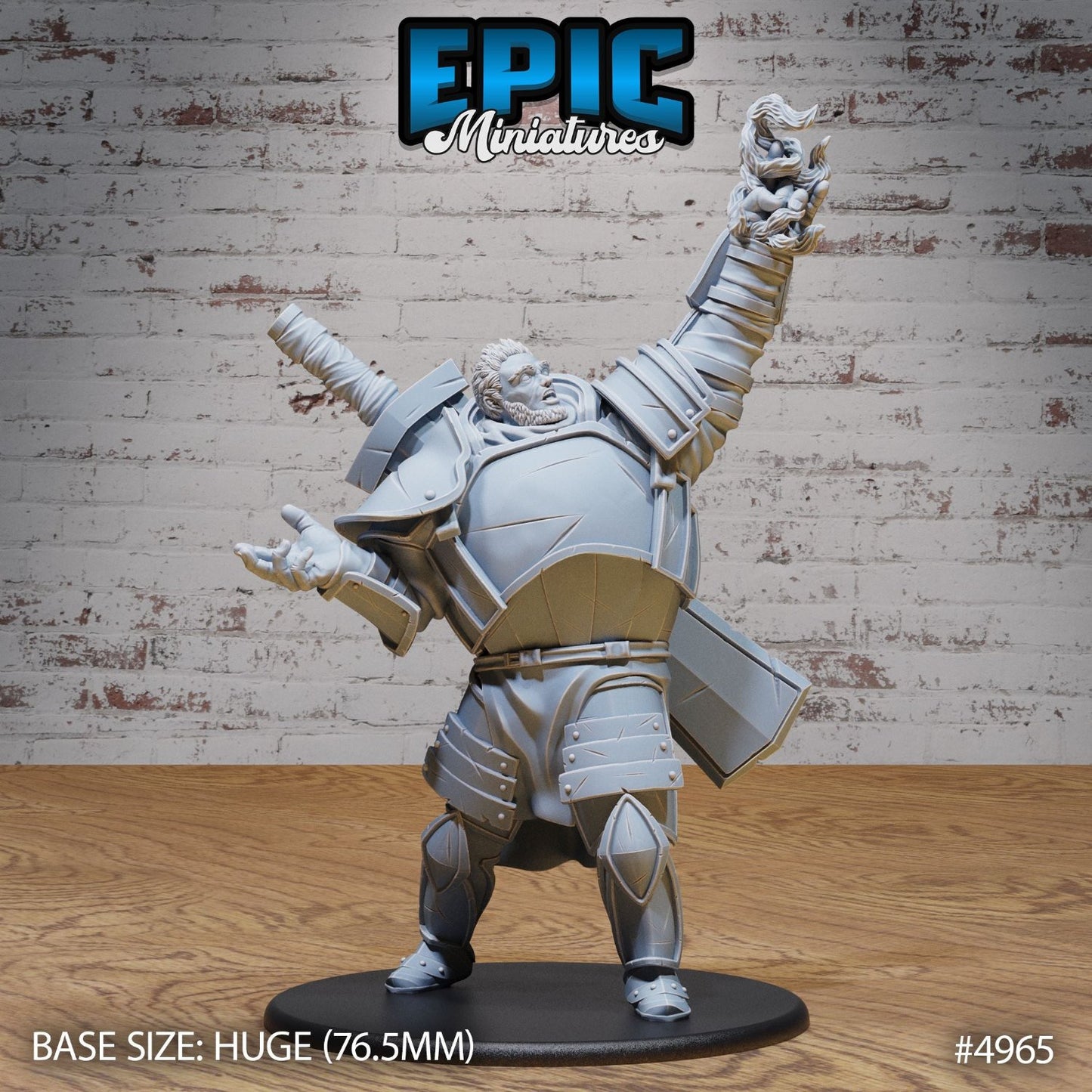 Fire Giant miniature in a victory stance with fist raised, heavy armored figure suitable for fantasy tabletop games.